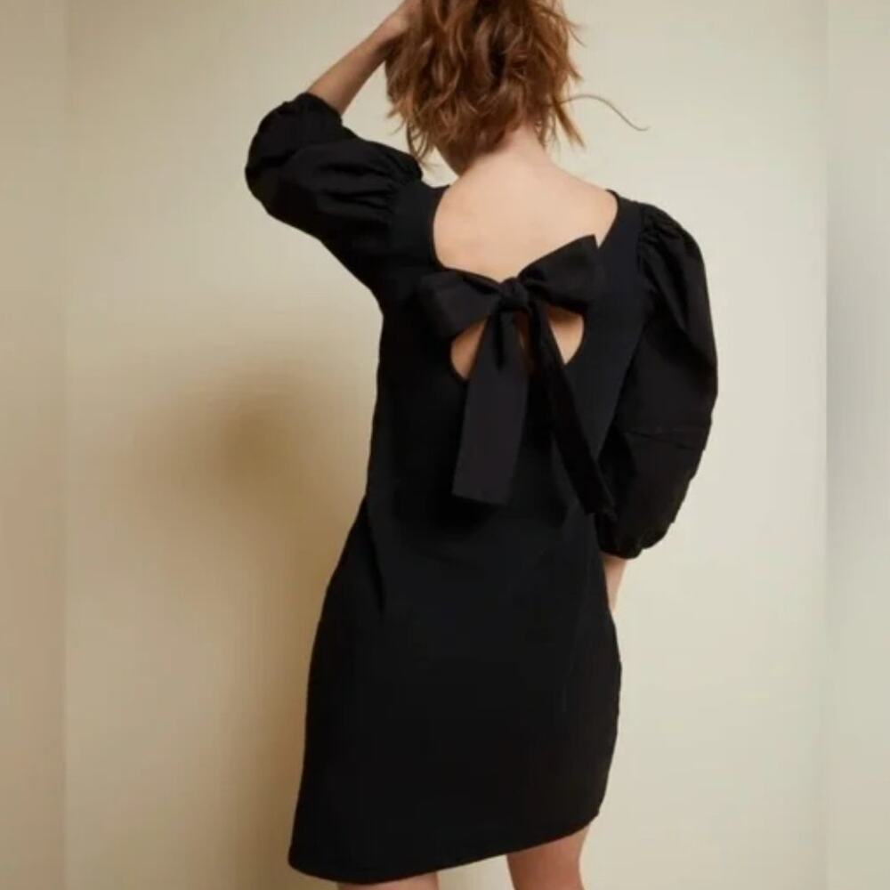 Nation LTD Calissa Black Back Bow Puff Sleeve 100% Cotton Dress, Size XS, NWOT